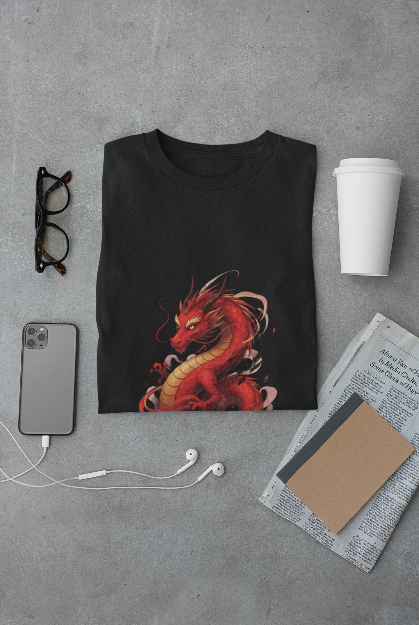 Red Dragon Abstract T-Shirt — Bold Eastern Mythical Design