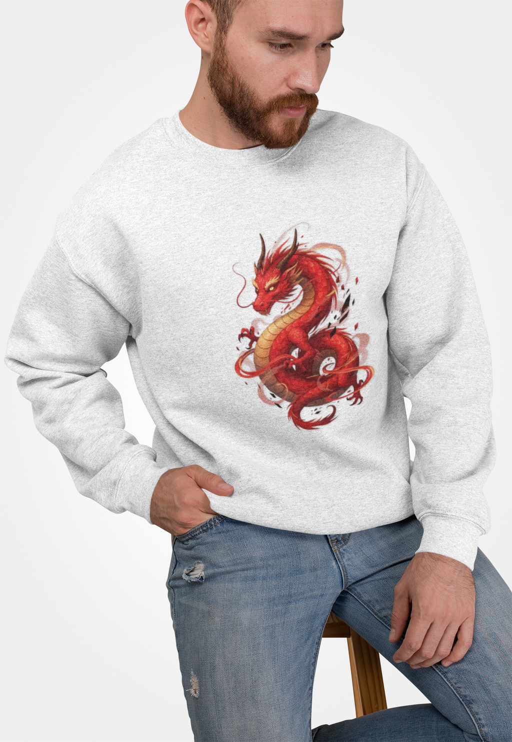 Red Dragon Crewneck Sweatshirt — Mythic Red Dragon Graphic