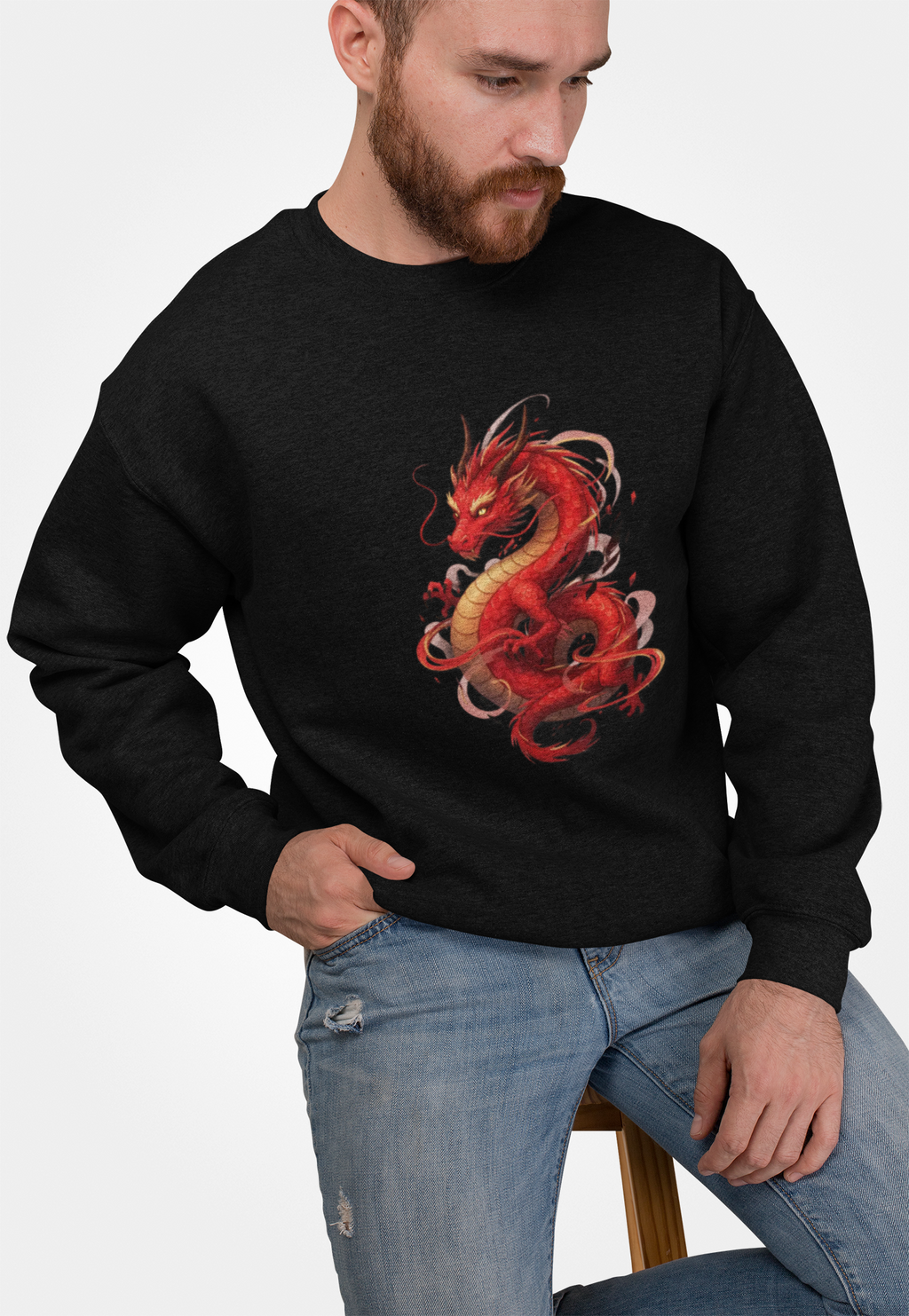 Red Dragon Crewneck Sweatshirt — Mythic Red Dragon Graphic