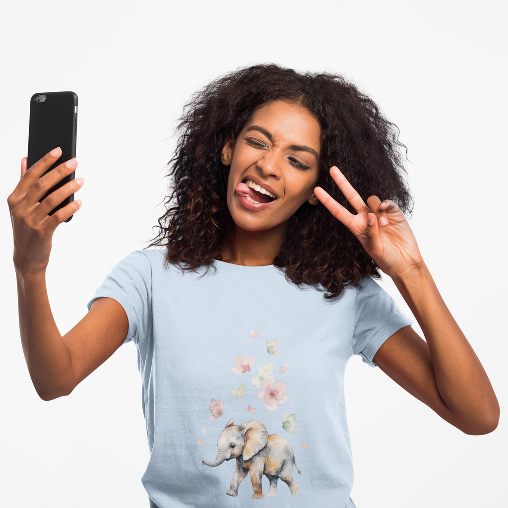 Elephant Falling Flowers Women's T-Shirt — Floral Wildlife Graphic Tee