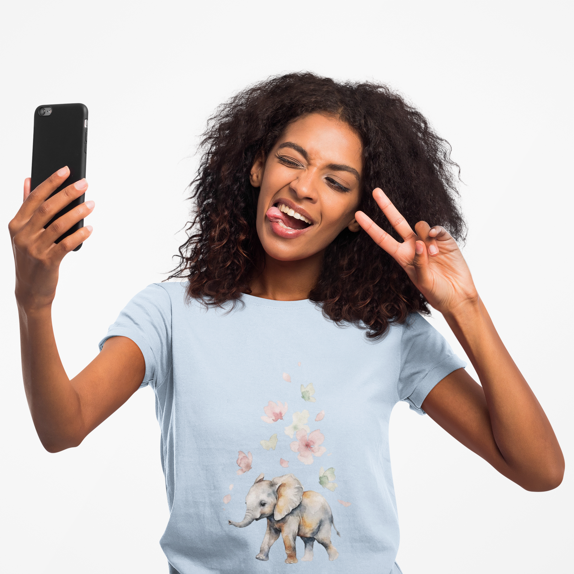 Elephant Falling Flowers Women's T-Shirt — Floral Wildlife Graphic Tee