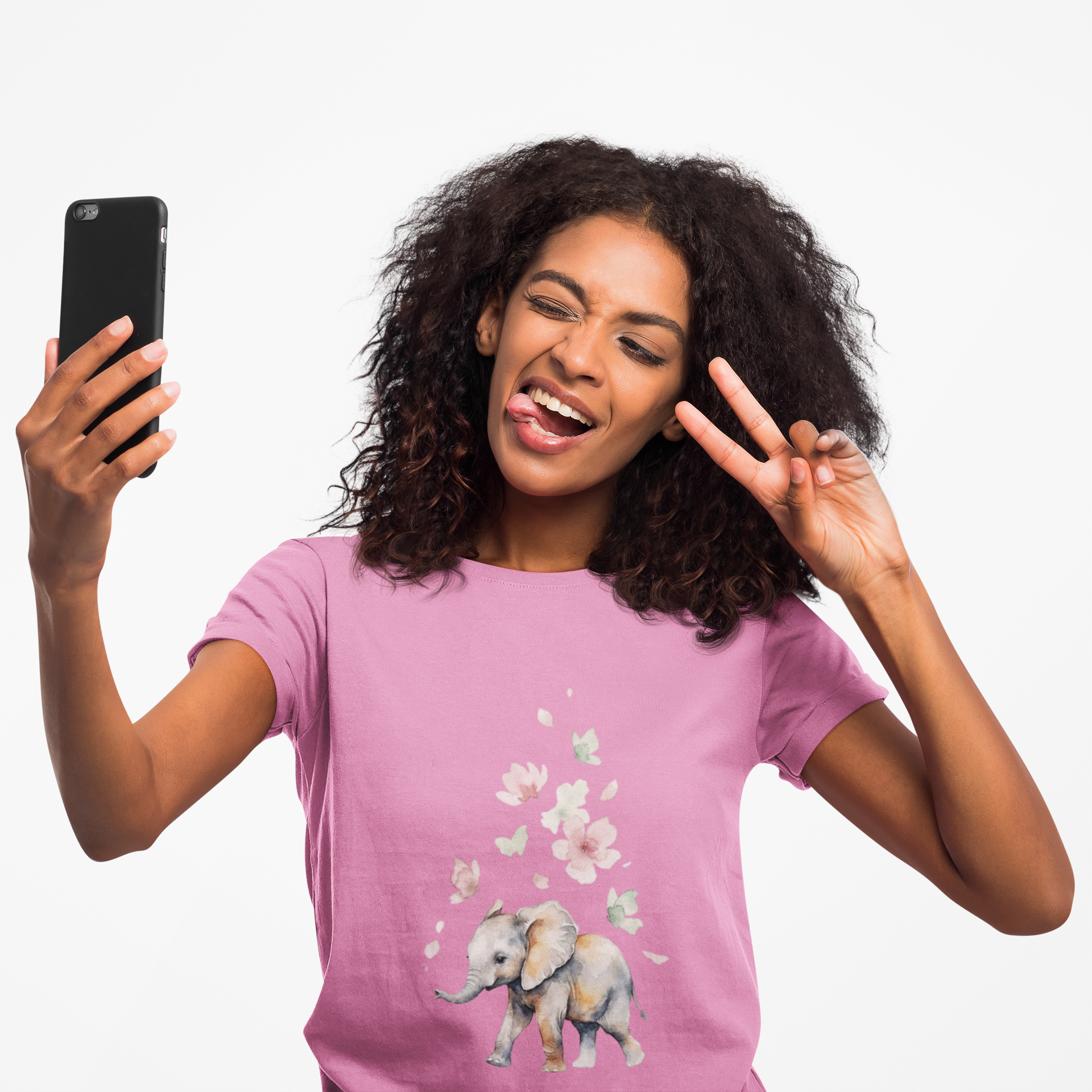 Elephant Falling Flowers Women's T-Shirt — Floral Wildlife Graphic Tee