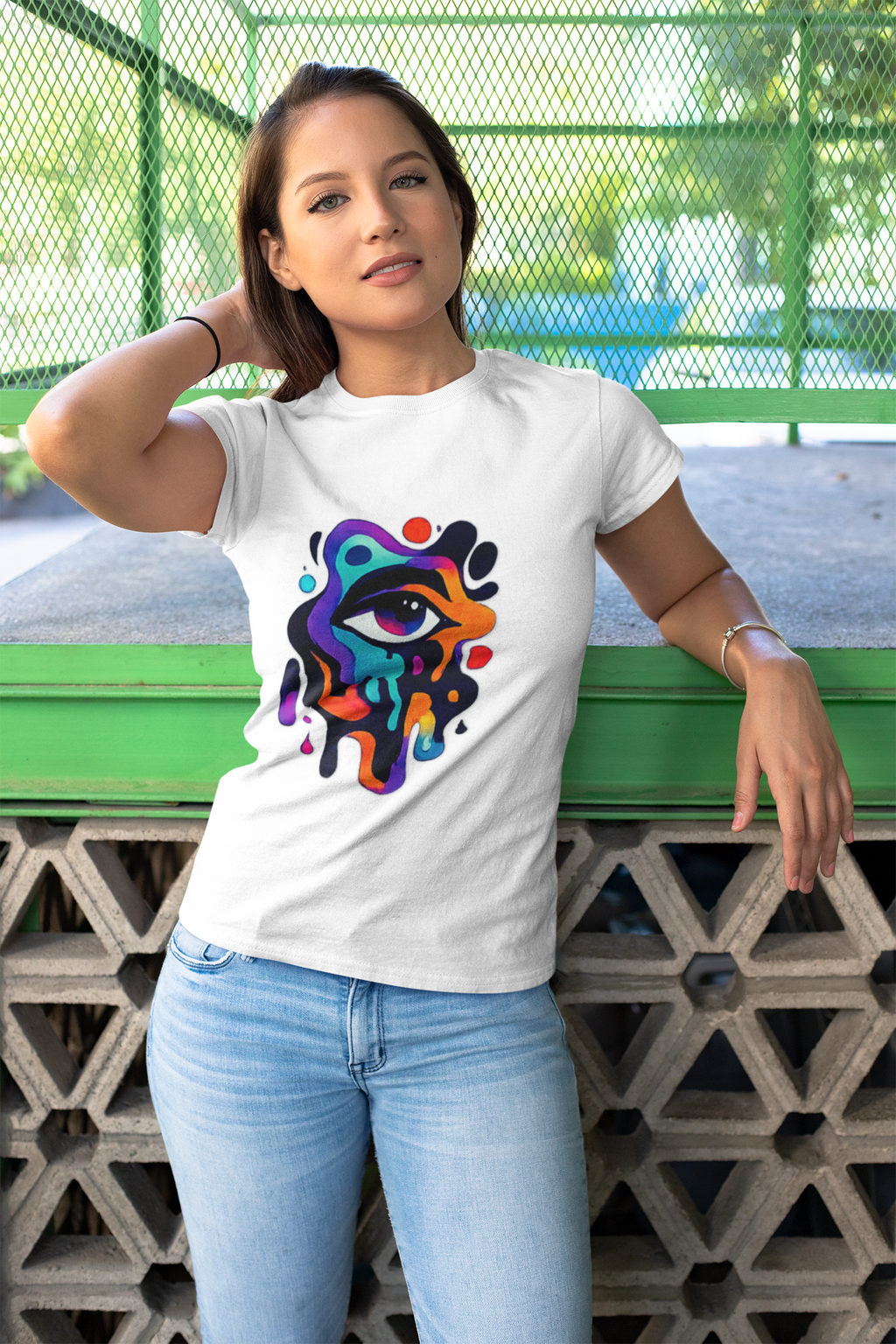T-shirt femme œil abstrait peinture dégoulinante