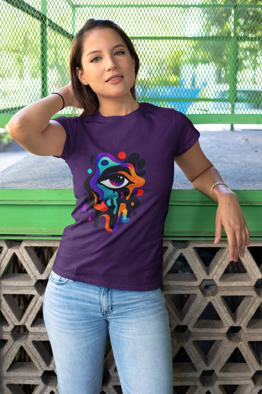 T-shirt femme œil abstrait peinture dégoulinante