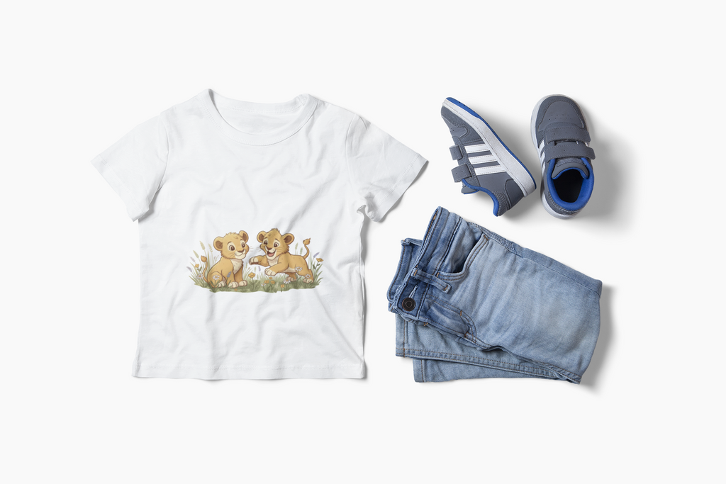 Lion Cubs Playing Kids Tee — Cute Animal Shirt for Children