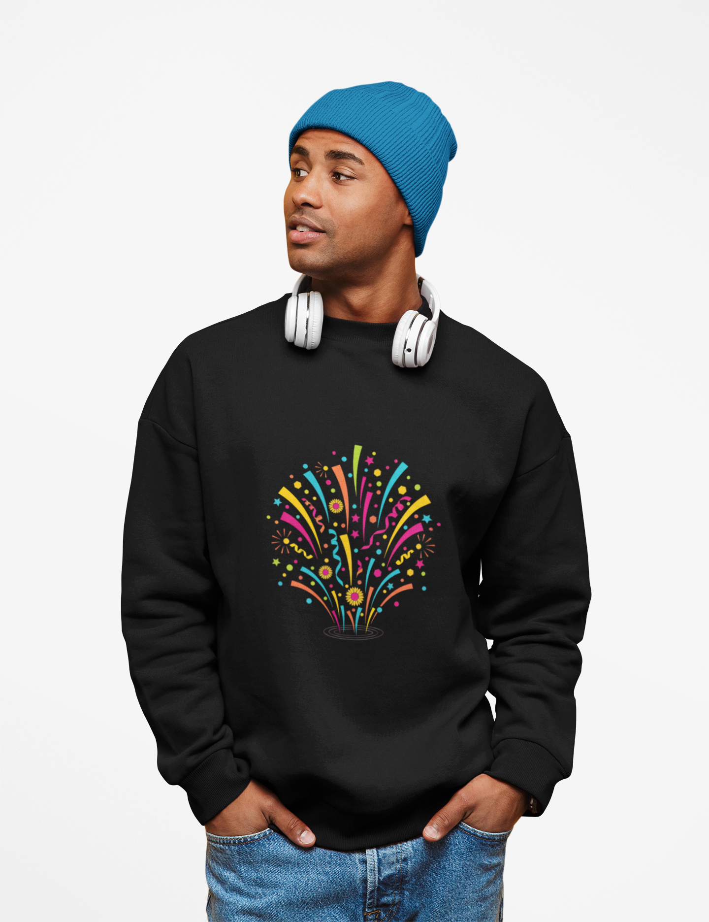 Confetti Fireworks Crewneck Sweatshirt — Celebration Party Graphic