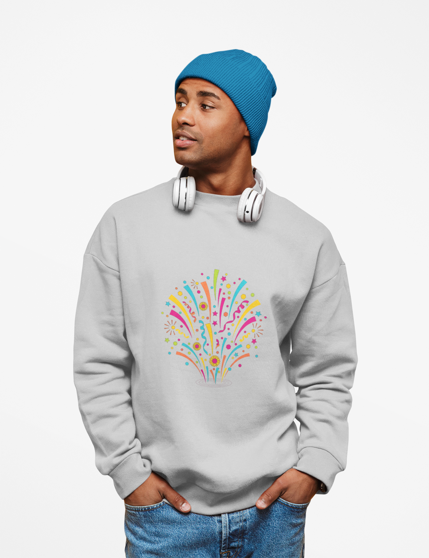 Confetti Fireworks Crewneck Sweatshirt — Celebration Party Graphic