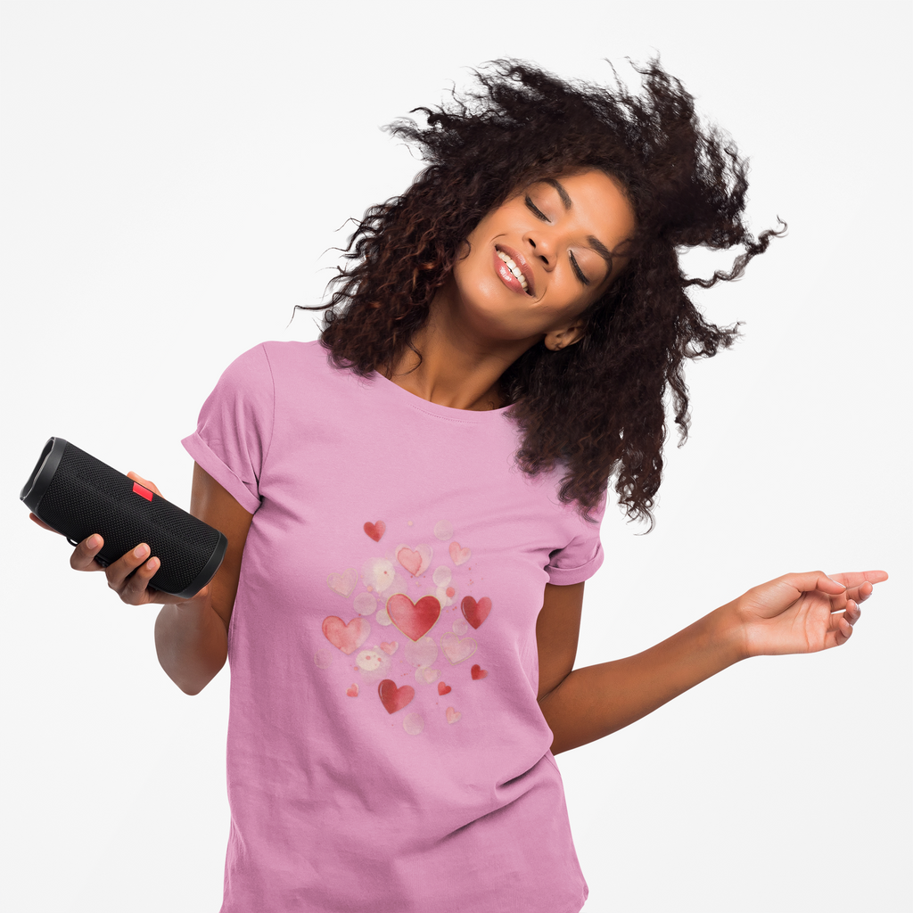 Pink Watercolor Love Hearts Women's Tee