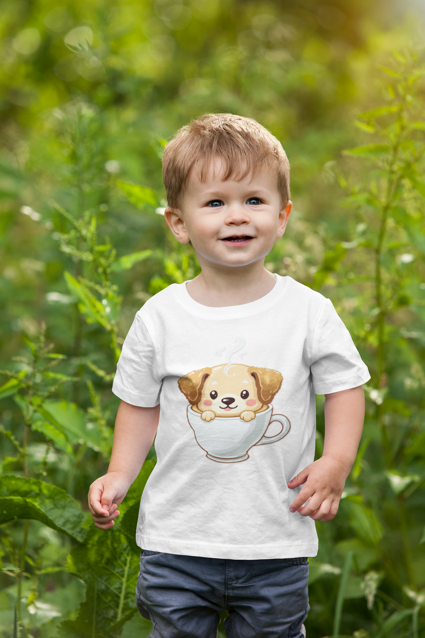 Cute Puppy in Teacup Kids T-Shirt — Adorable Puppy Tea Cup Tee