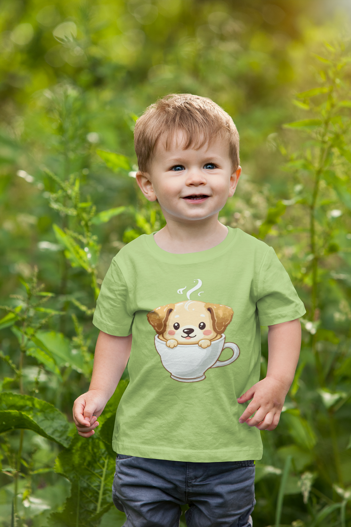 Cute Puppy in Teacup Kids T-Shirt — Adorable Puppy Tea Cup Tee