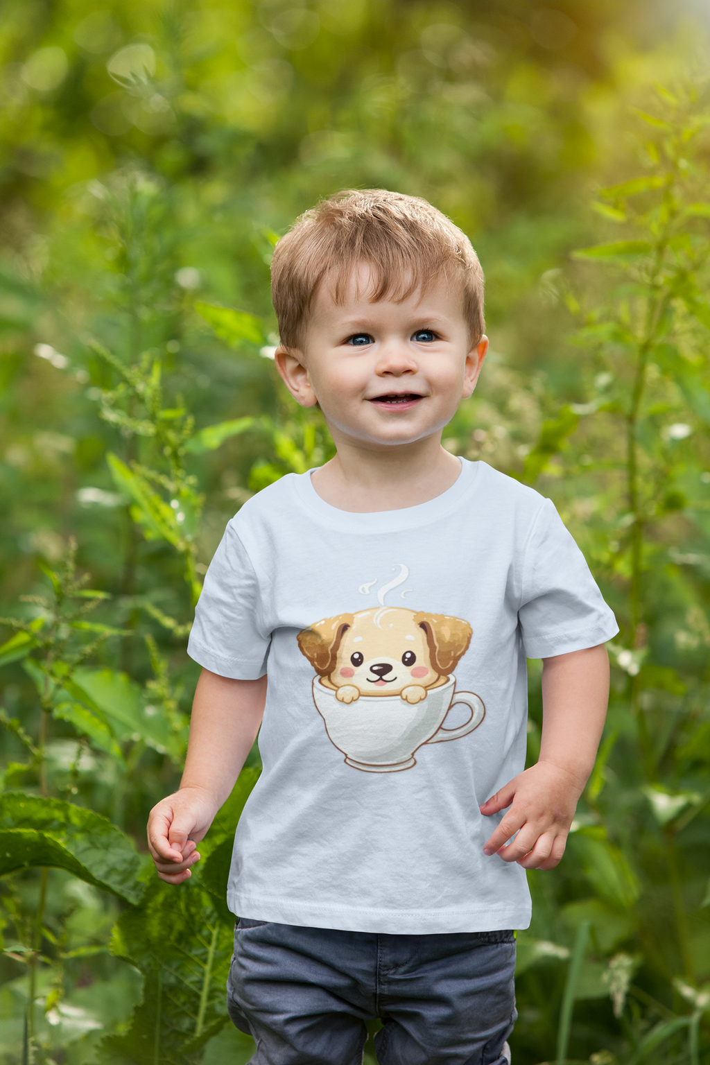 Cute Puppy in Teacup Kids T-Shirt — Adorable Puppy Tea Cup Tee