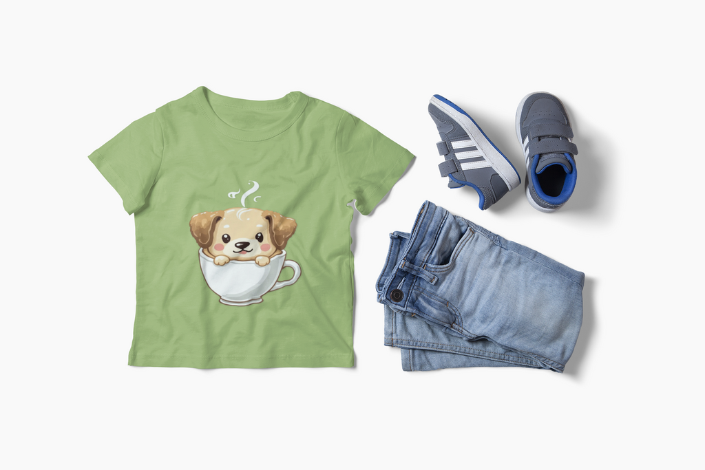 Cute Puppy in Teacup Kids T-Shirt — Adorable Puppy Tea Cup Tee