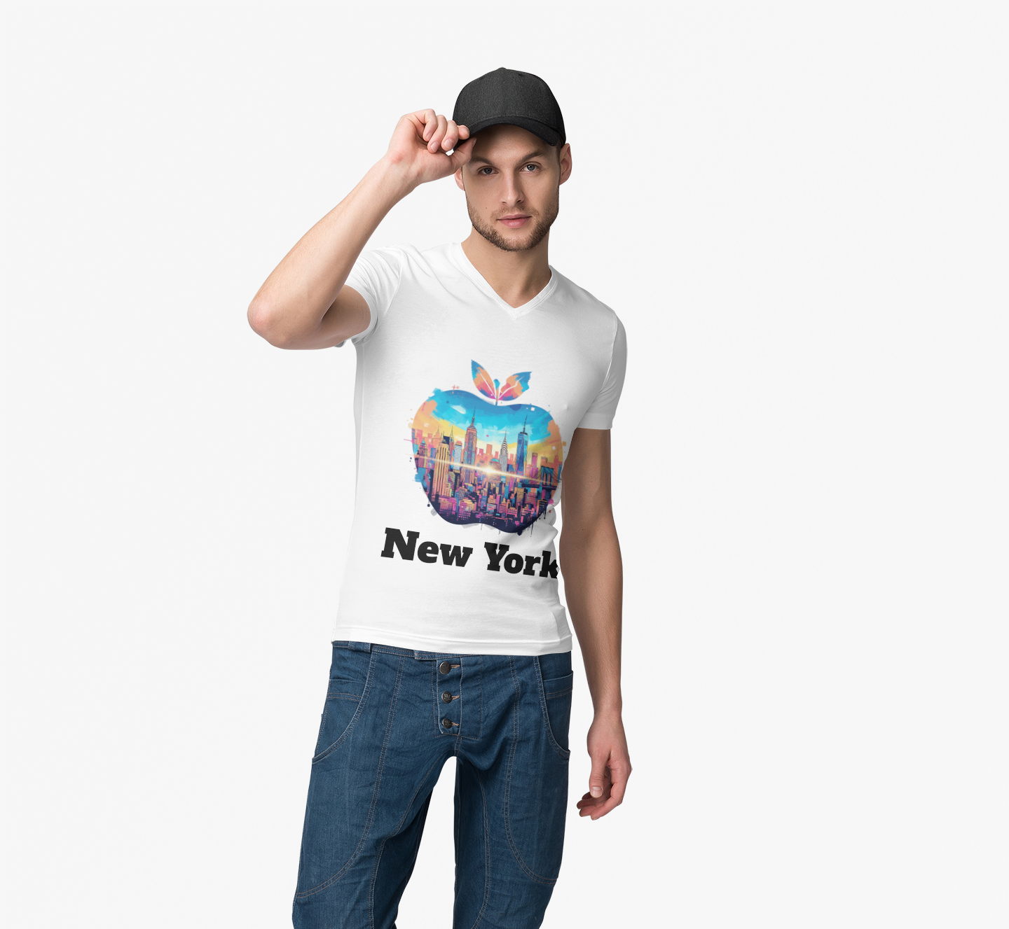 New York Skyline Apple Graphic T-Shirt
