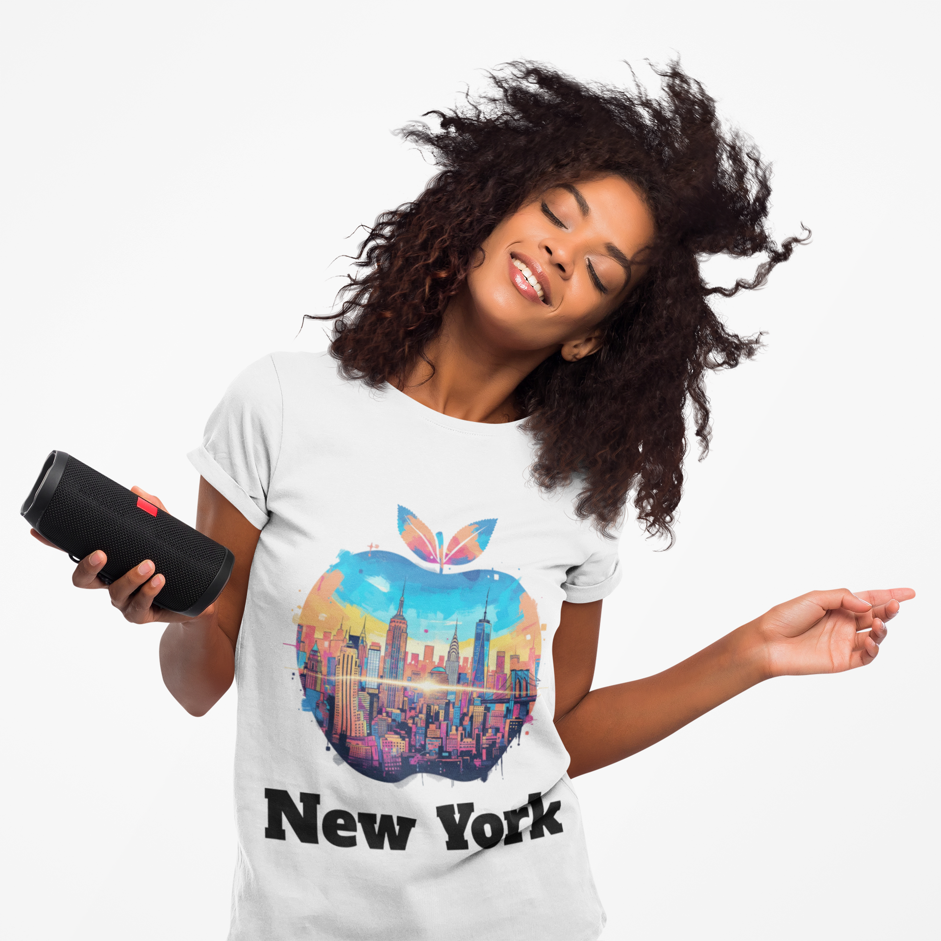 New York Skyline Apple Graphic T-Shirt