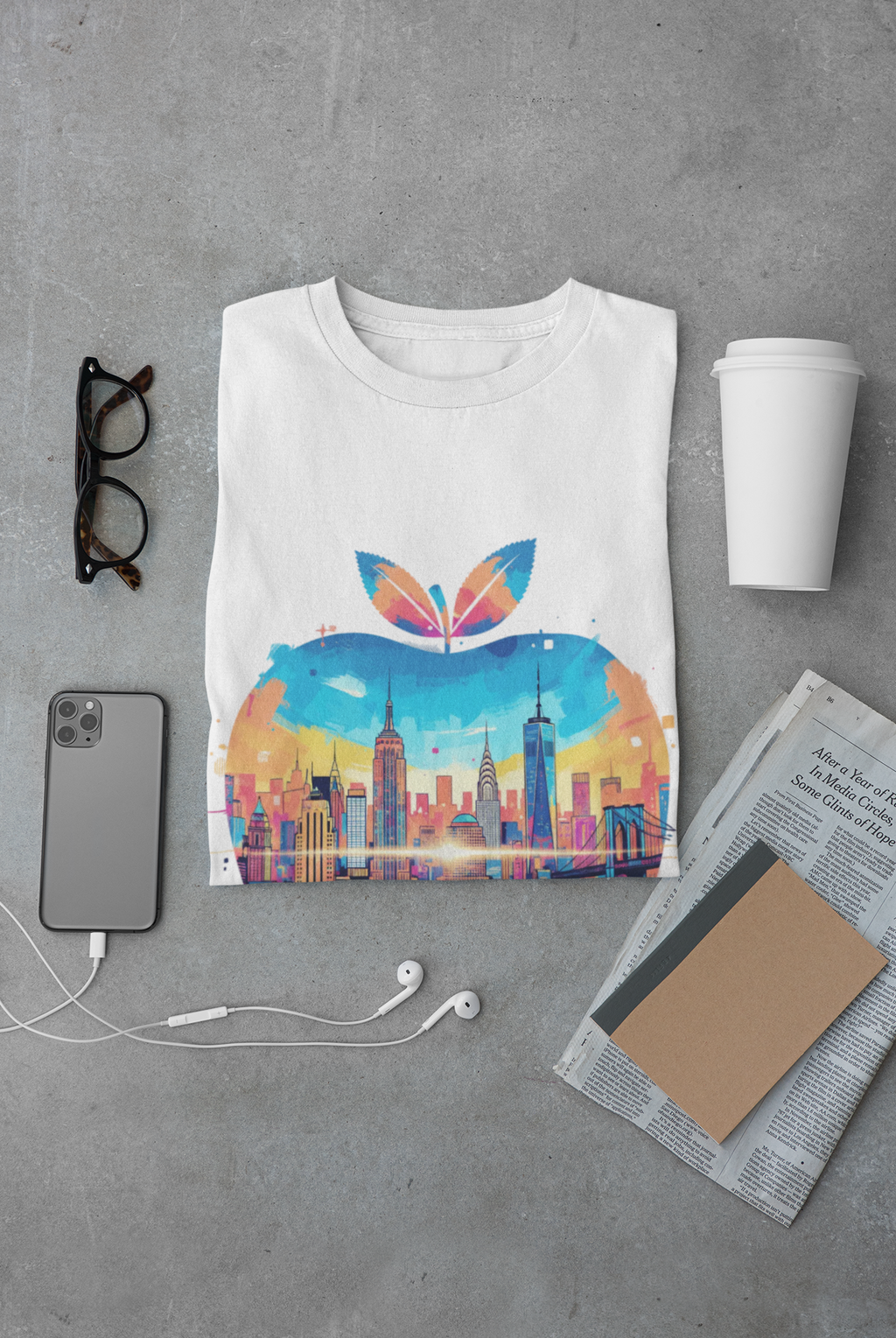 New York Skyline Apple Graphic T-Shirt
