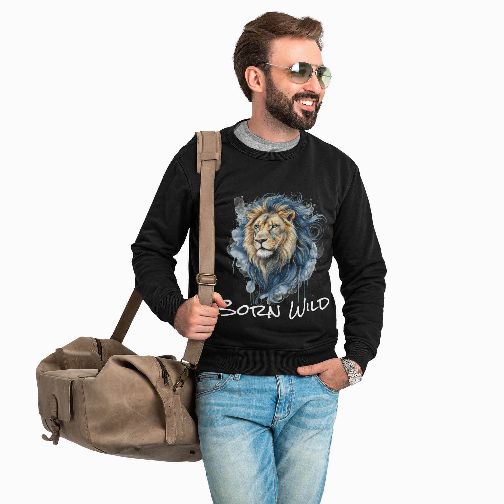 Watercolor Lion Crewneck Sweatshirt — Majestic Lion Design