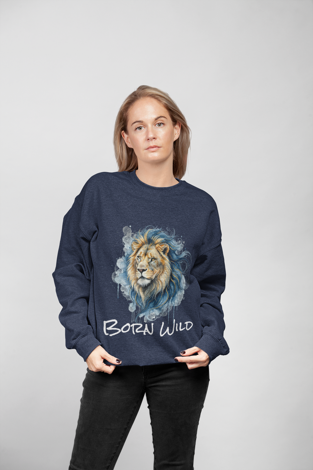 Watercolor Lion Crewneck Sweatshirt — Majestic Lion Design