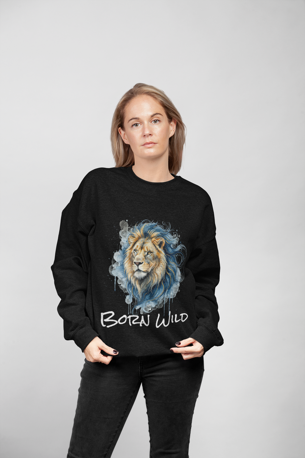 Watercolor Lion Crewneck Sweatshirt — Majestic Lion Design