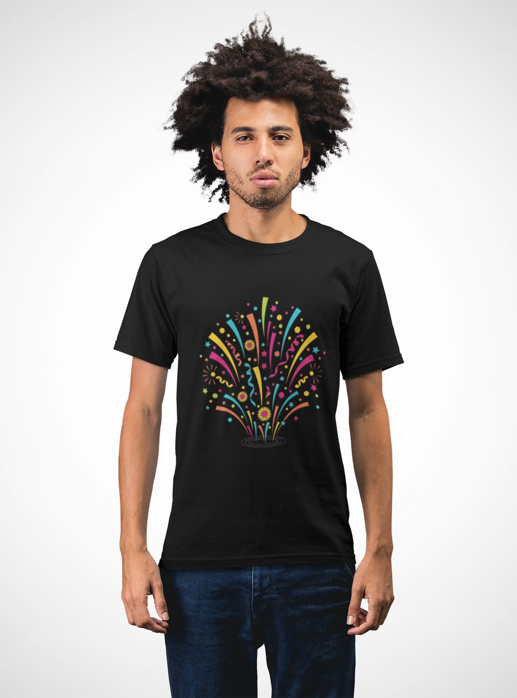 Confetti Fireworks Tee — Colorful Celebration Graphic T-Shirt
