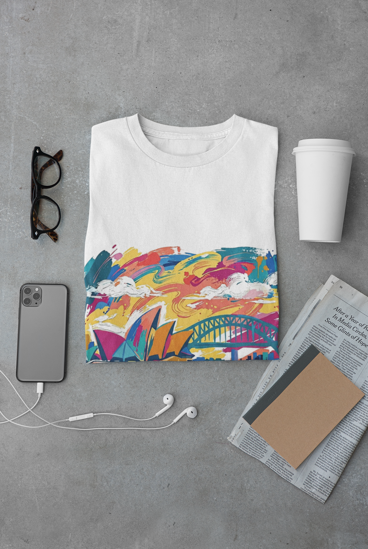 Sydney Opera House & Harbour Bridge Colorful Skyline Tee