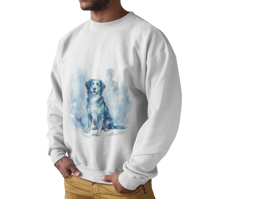 Watercolor Dog Crewneck Sweatshirt — Blue Pet Portrait Pullover