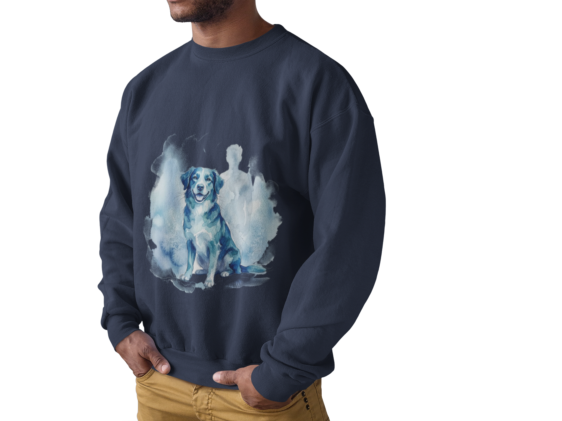 Watercolor Dog Crewneck Sweatshirt — Blue Pet Portrait Pullover