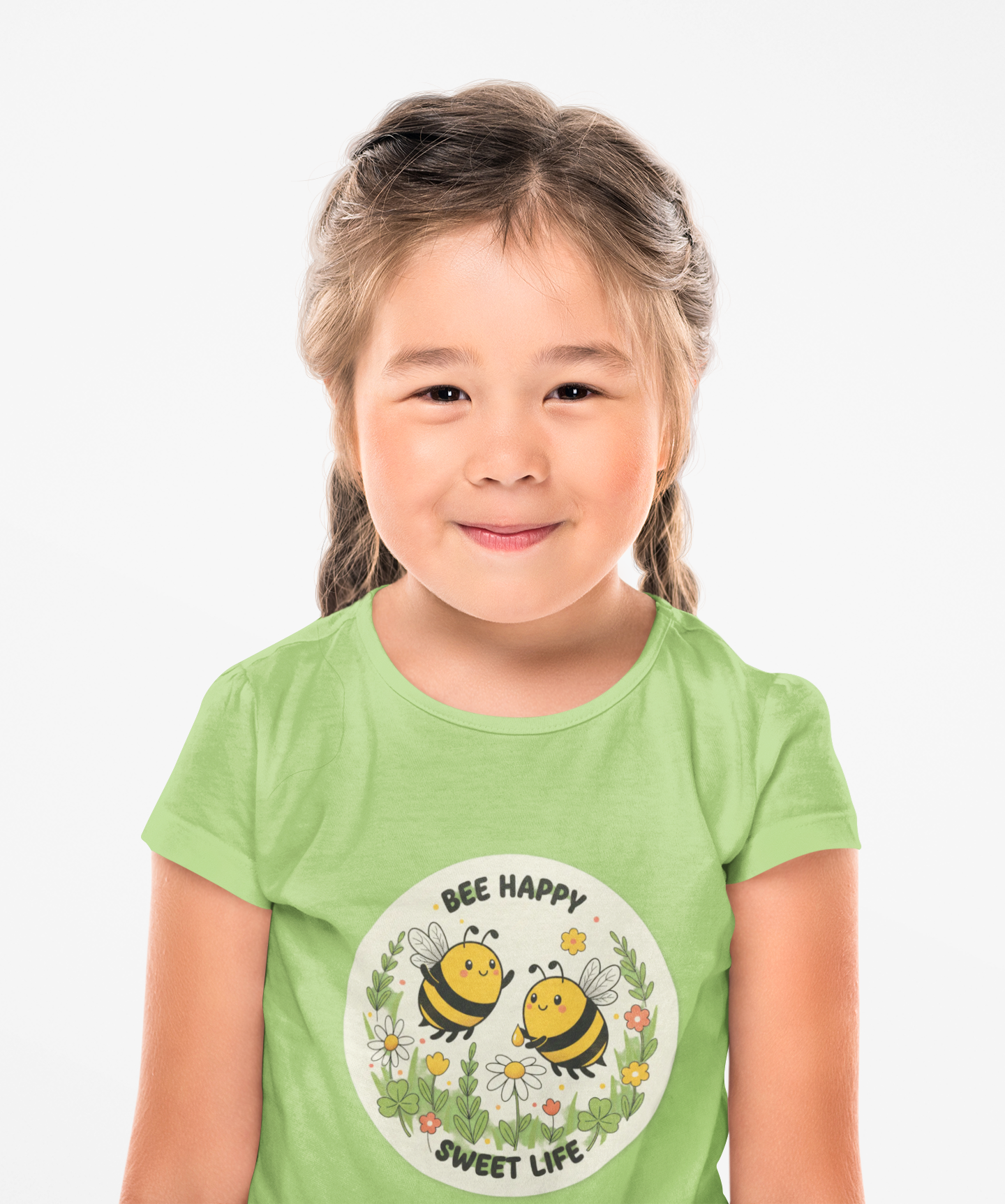 Kids Tee — "Bee Happy, Sweet Life" Cute Bumblebee Garden Graphic