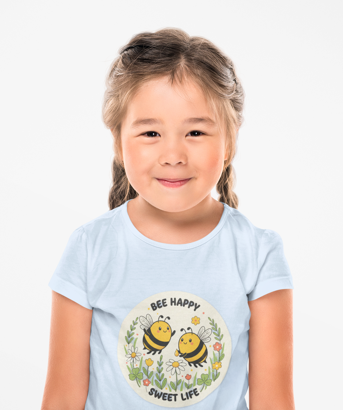 Kids Tee — "Bee Happy, Sweet Life" Cute Bumblebee Garden Graphic