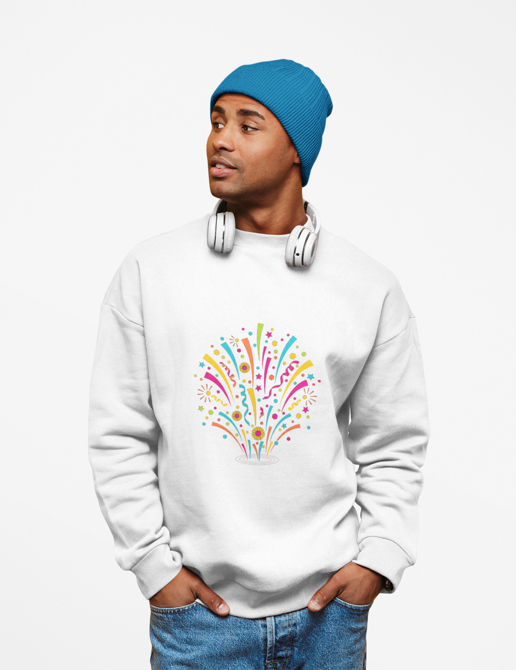 Confetti Fireworks Sweatshirt — Celebration Party Graphic