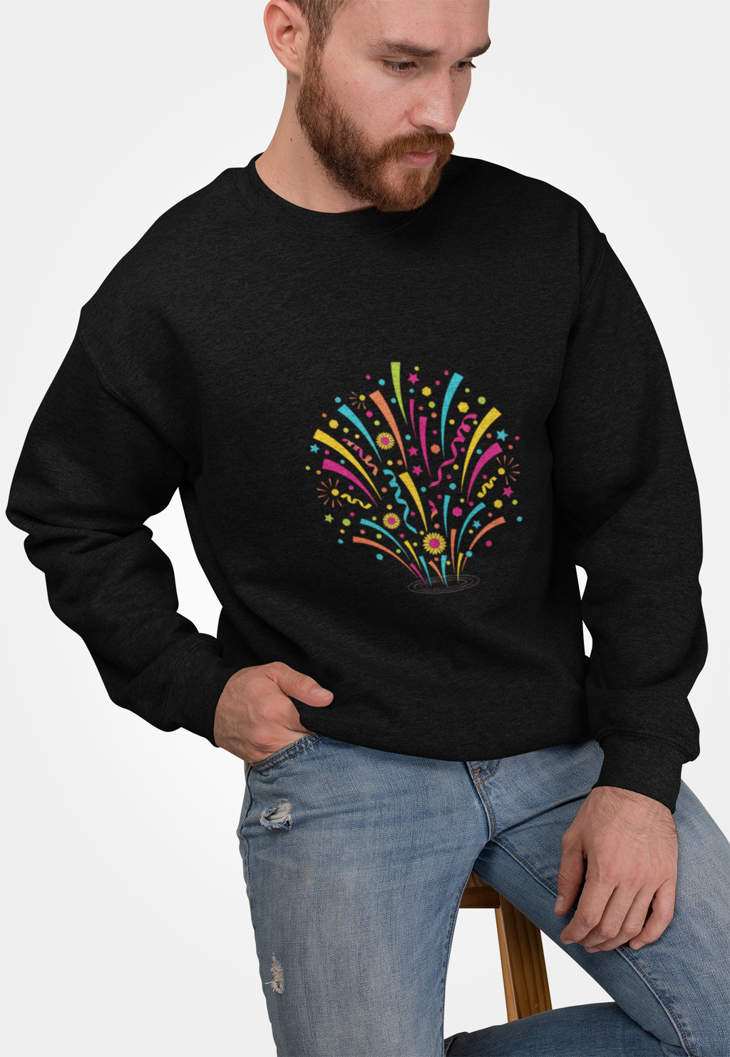 Confetti Fireworks Sweatshirt — Celebration Party Graphic