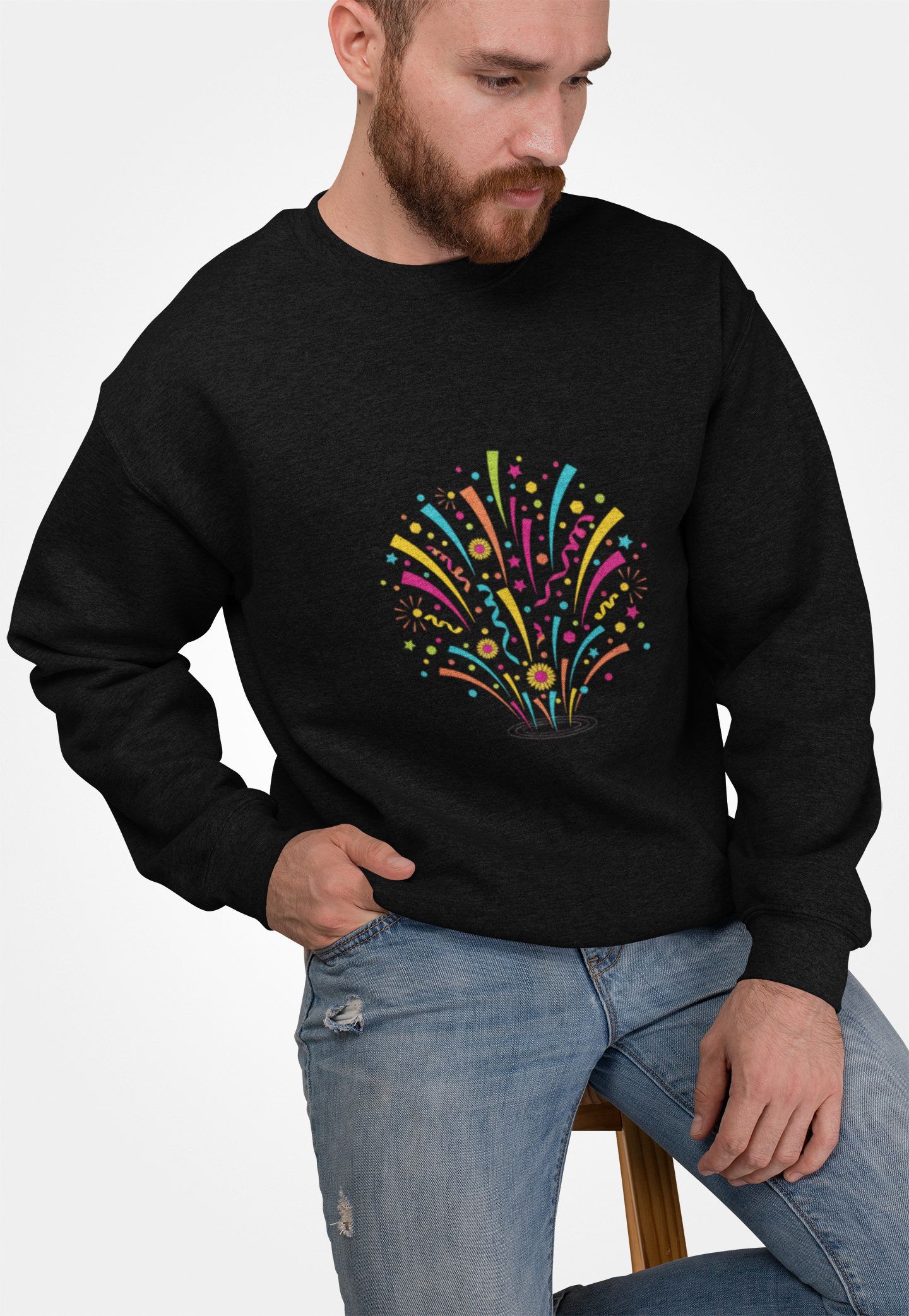 Confetti Fireworks Sweatshirt — Celebration Party Graphic