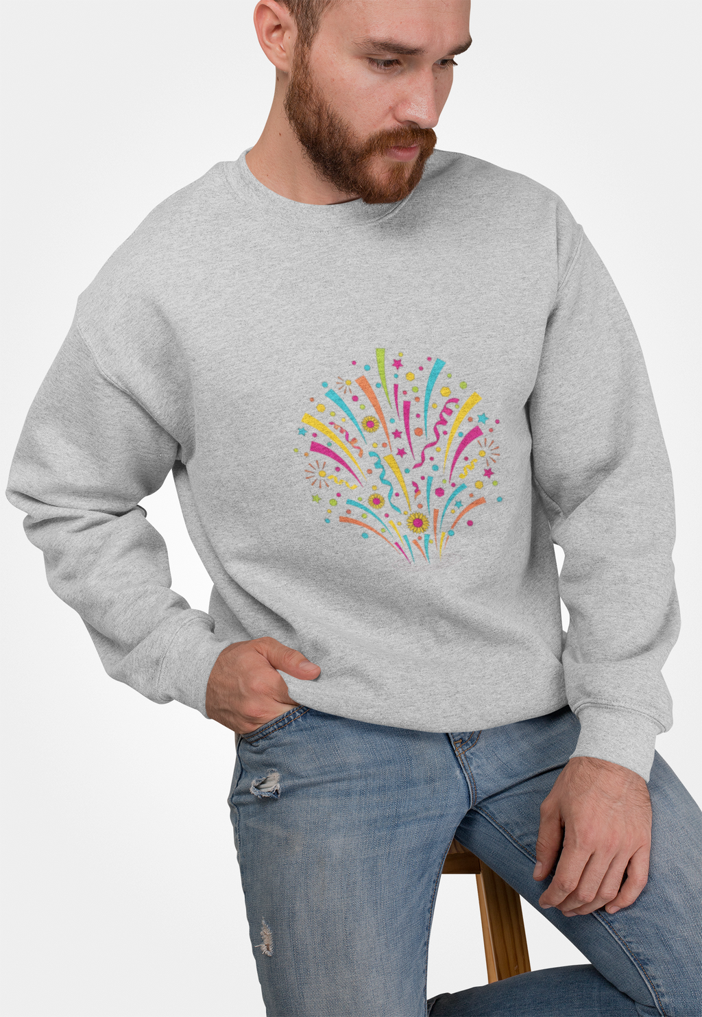 Confetti Fireworks Sweatshirt — Celebration Party Graphic