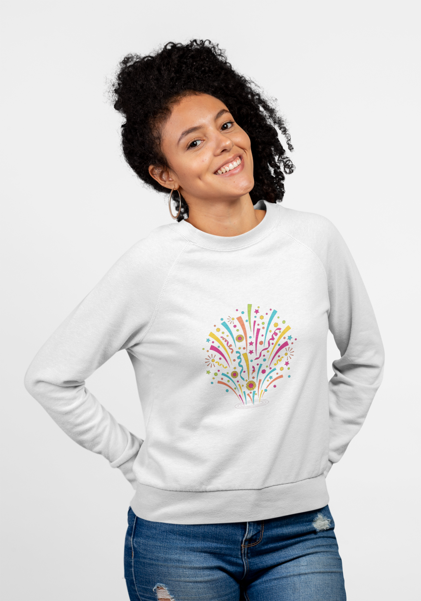 Confetti Fireworks Sweatshirt — Celebration Party Graphic