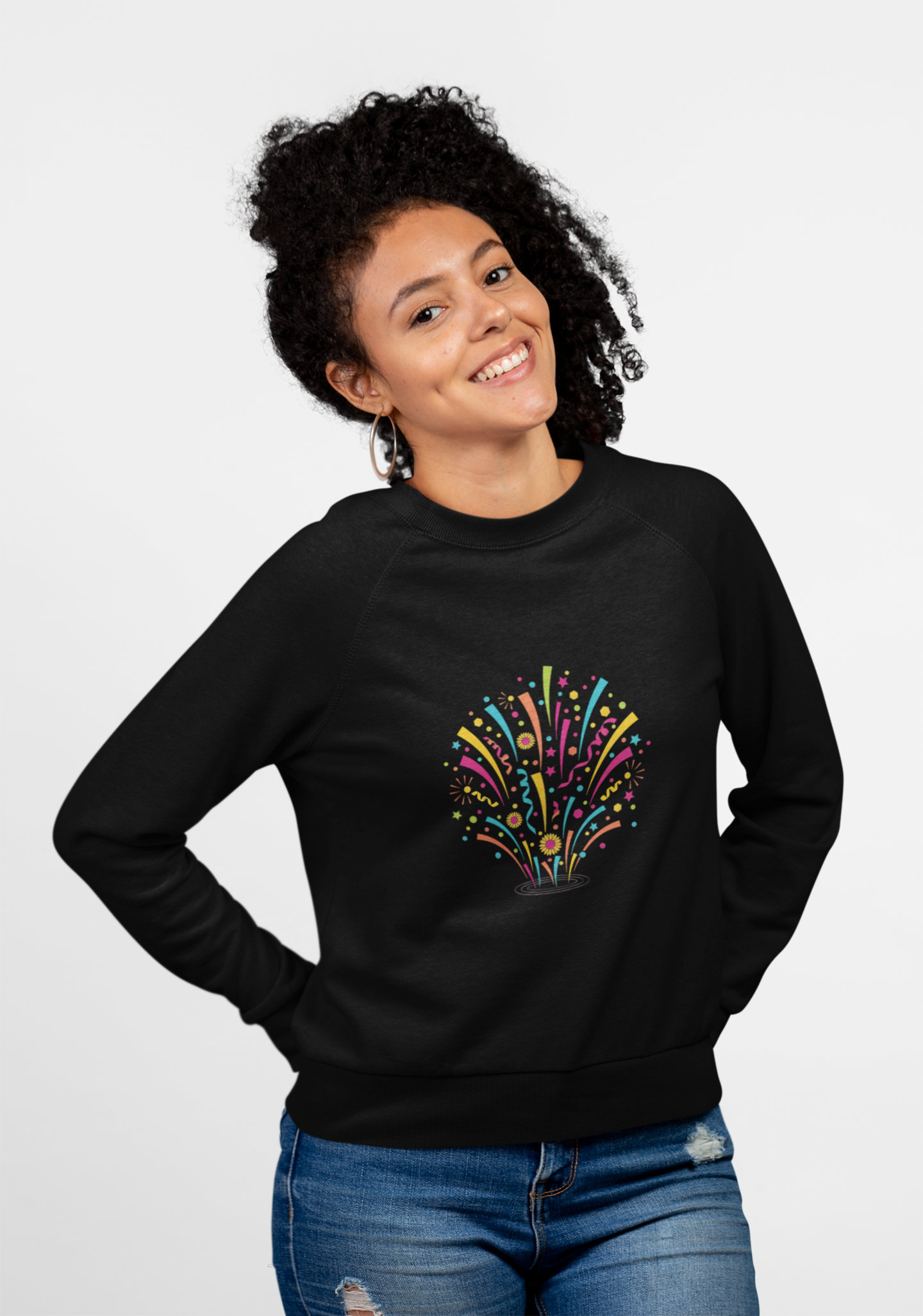 Confetti Fireworks Sweatshirt — Celebration Party Graphic