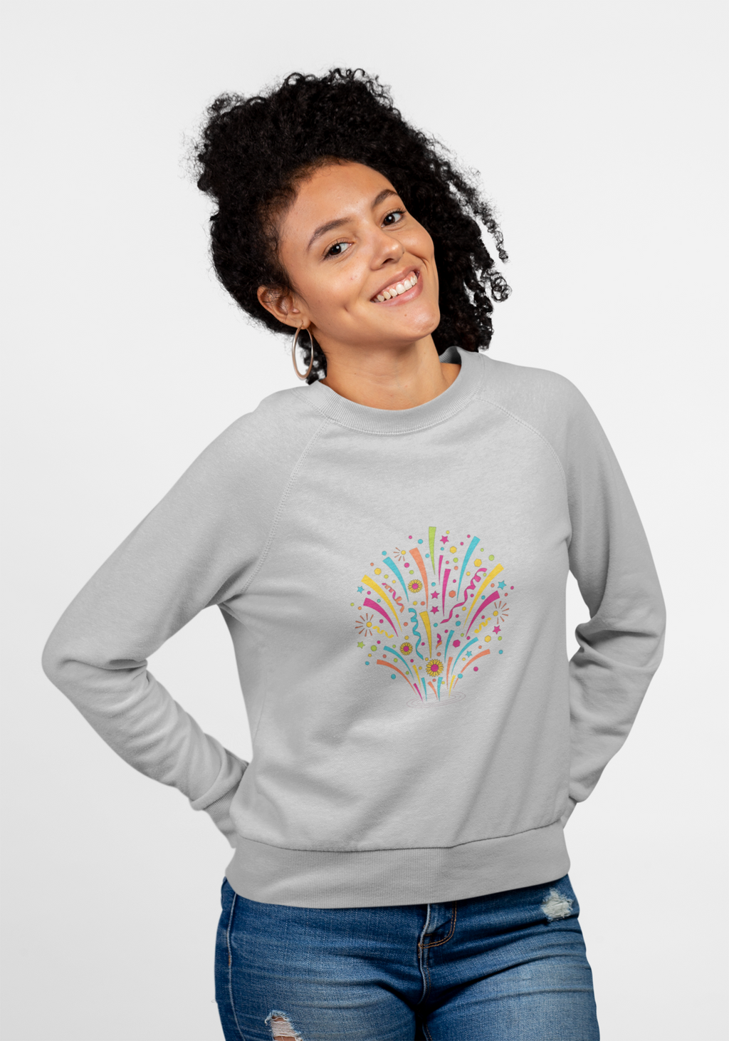 Confetti Fireworks Sweatshirt — Celebration Party Graphic