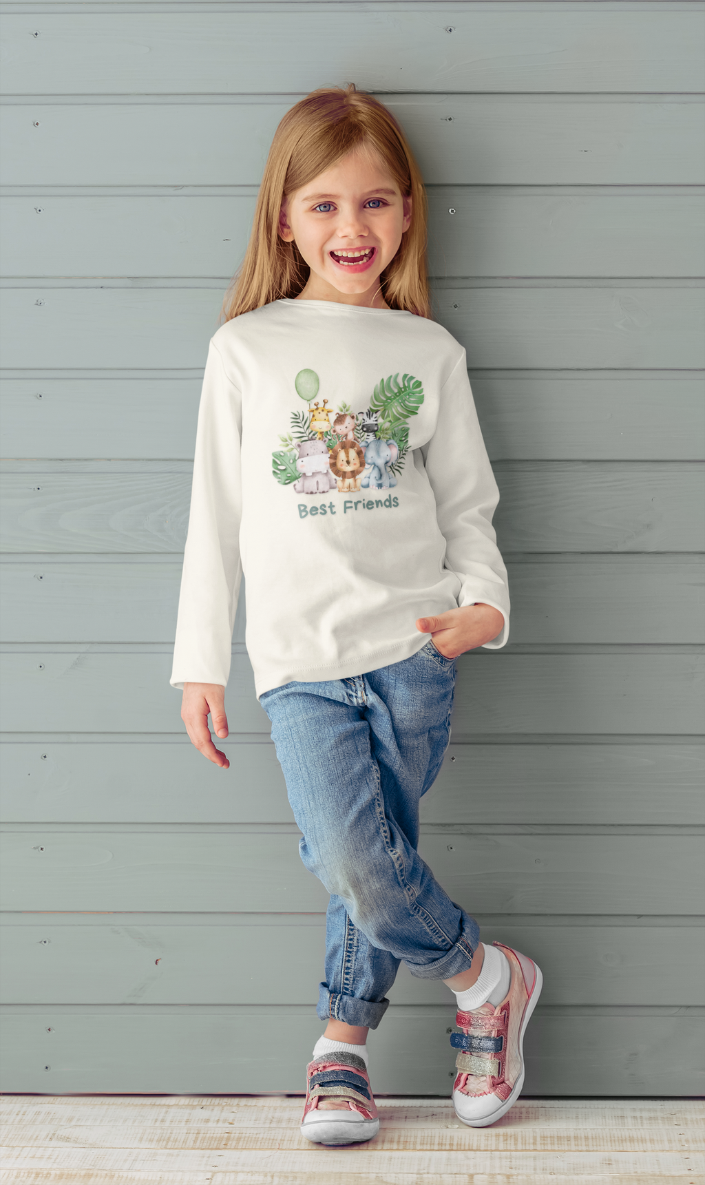 Kids 'Best Friends' Animal Crew Long Sleeve Tee