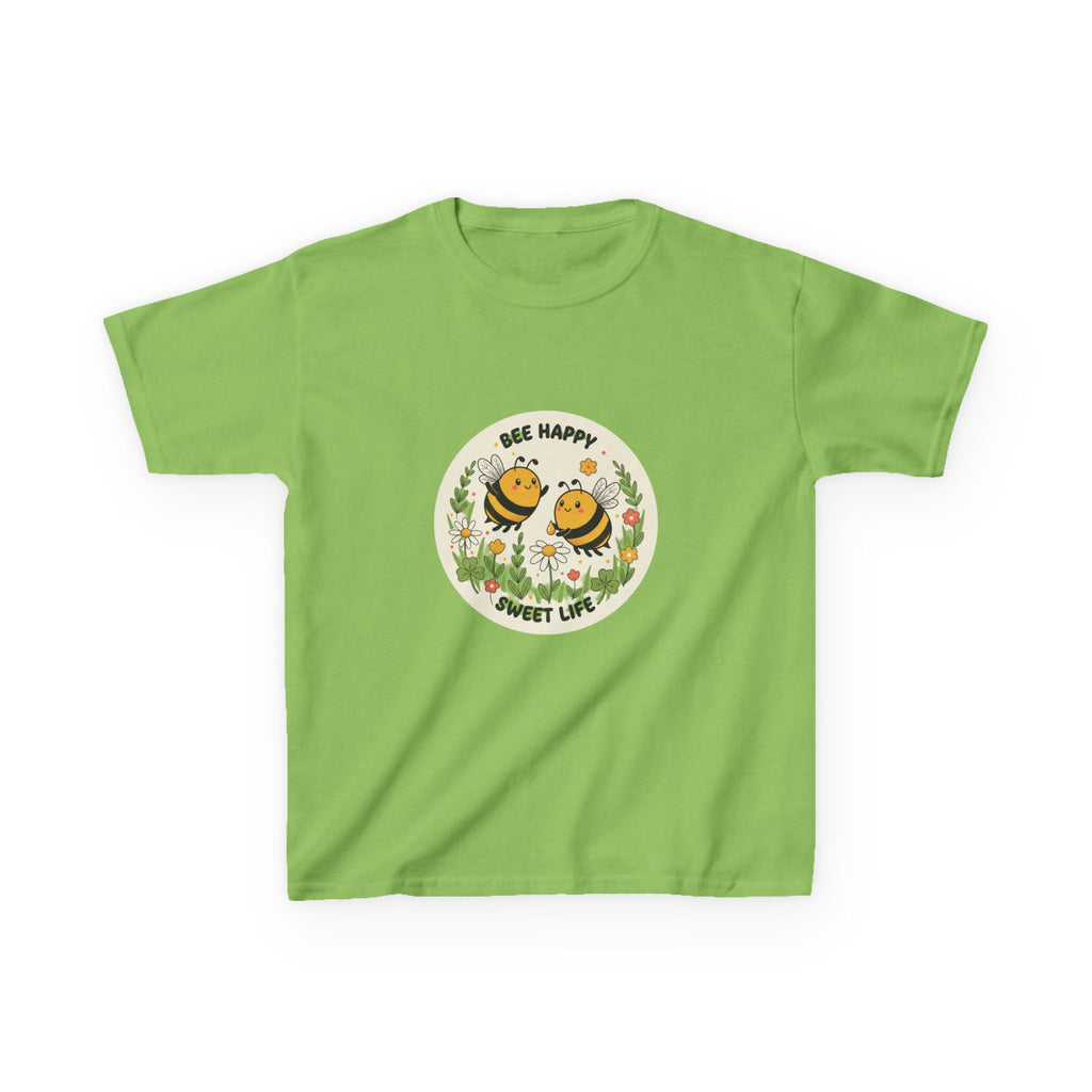 Kids Tee — "Bee Happy, Sweet Life" Cute Bumblebee Garden Graphic
