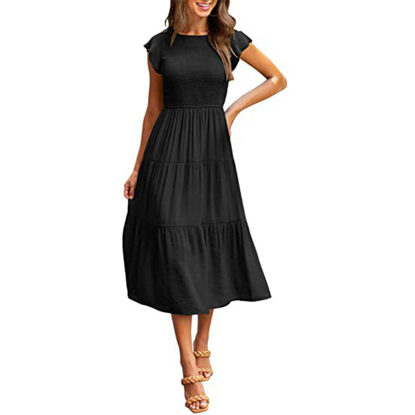 Holiday Style High Waist Ruffled Sleeve A-line Beach Dress