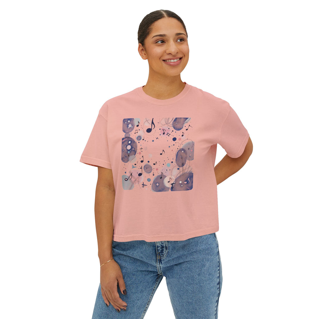 Abstract Watercolor Music Notes Boxy Tee