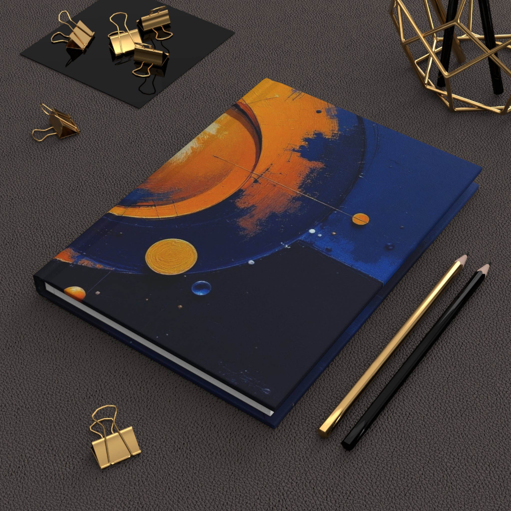 Journal grand format cartonné - Art abstrait planétaire (bleu et orange)