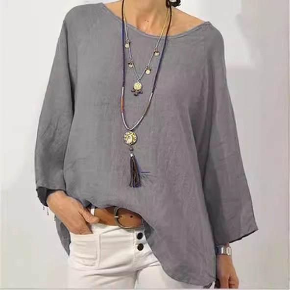 Long-sleeved loose-fitting blouse
