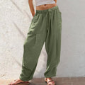 Womens Cotton-Linen Casual Loose Lounge Pants With Drawstring