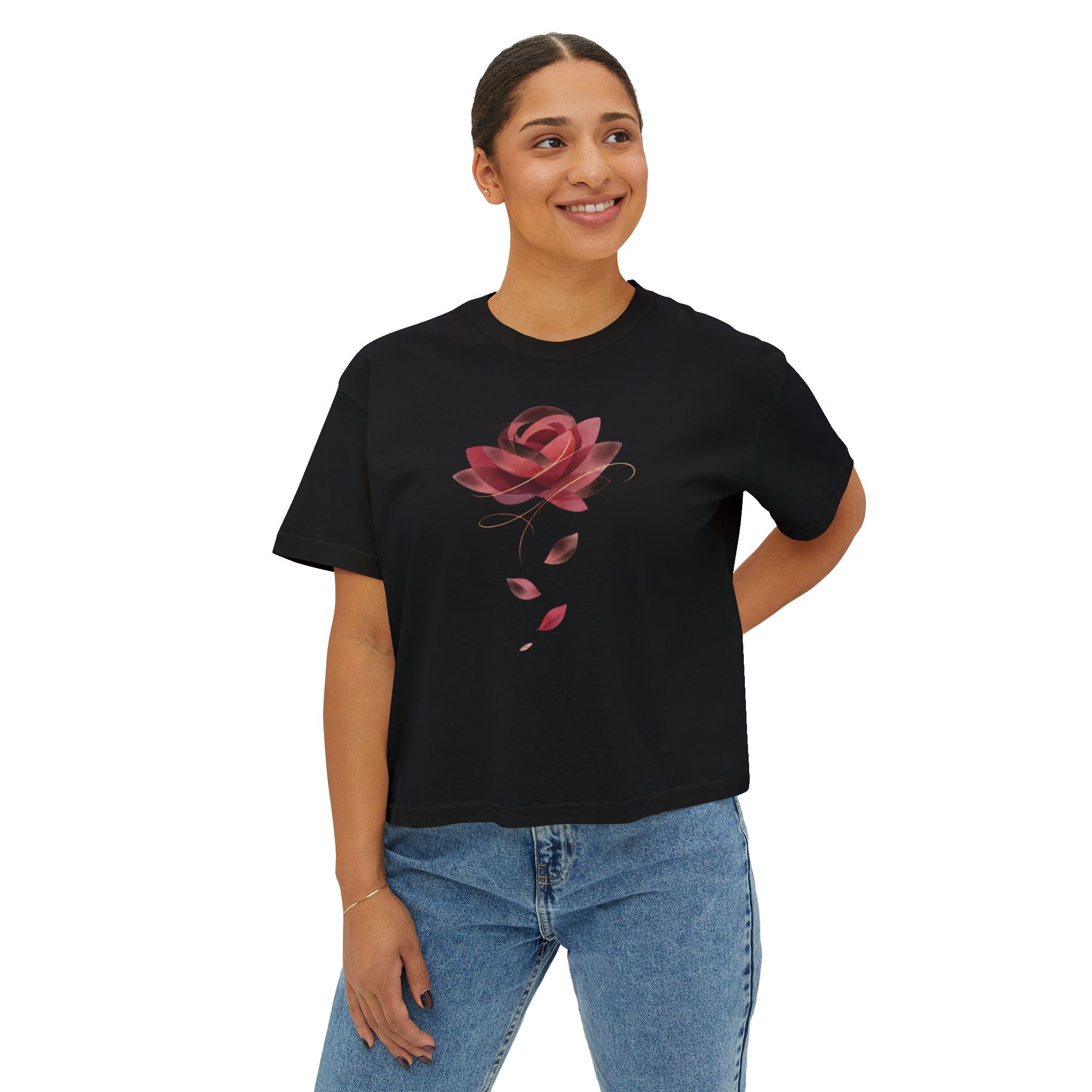 T-shirt ample Rose abstrait pour femme