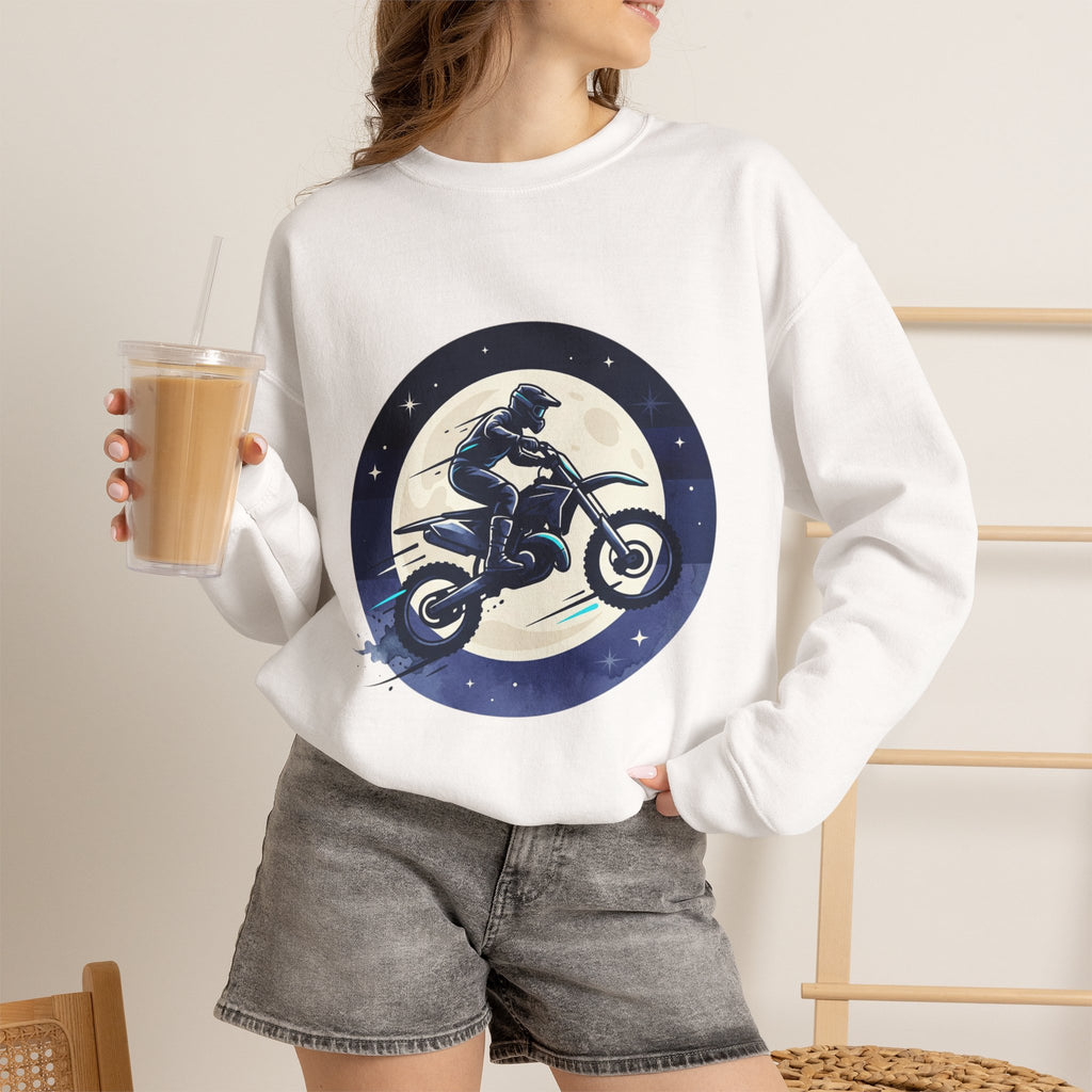 Motorcycle Moon Crewneck Sweatshirt – Night Rider Dirt Bike Graphic