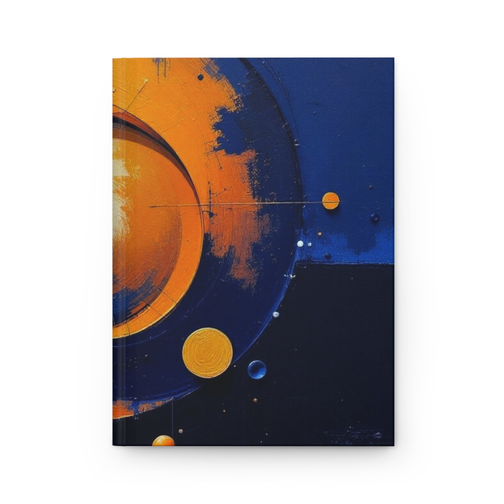 Journal grand format cartonné - Art abstrait planétaire (bleu et orange)