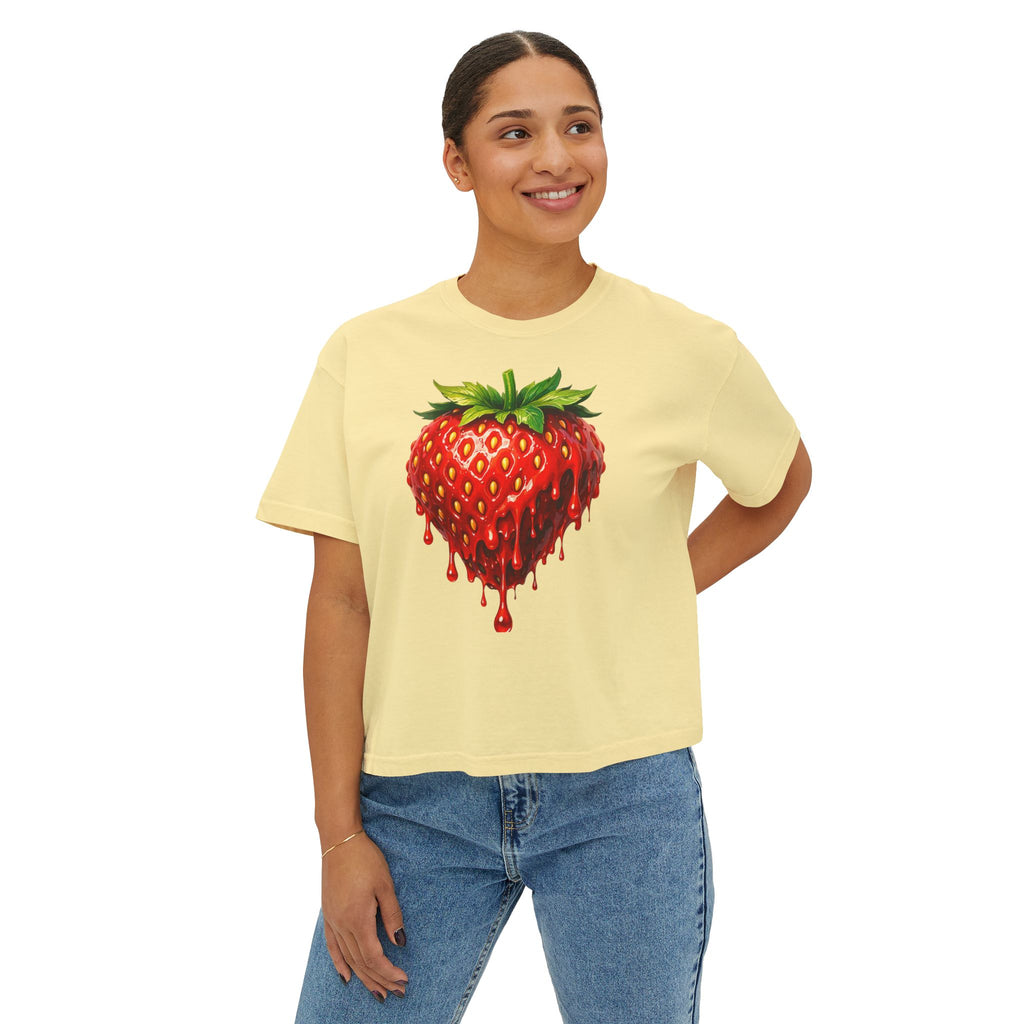 Strawberry Drip Graphic Boxy Tee — Juicy Strawberry Paint Design