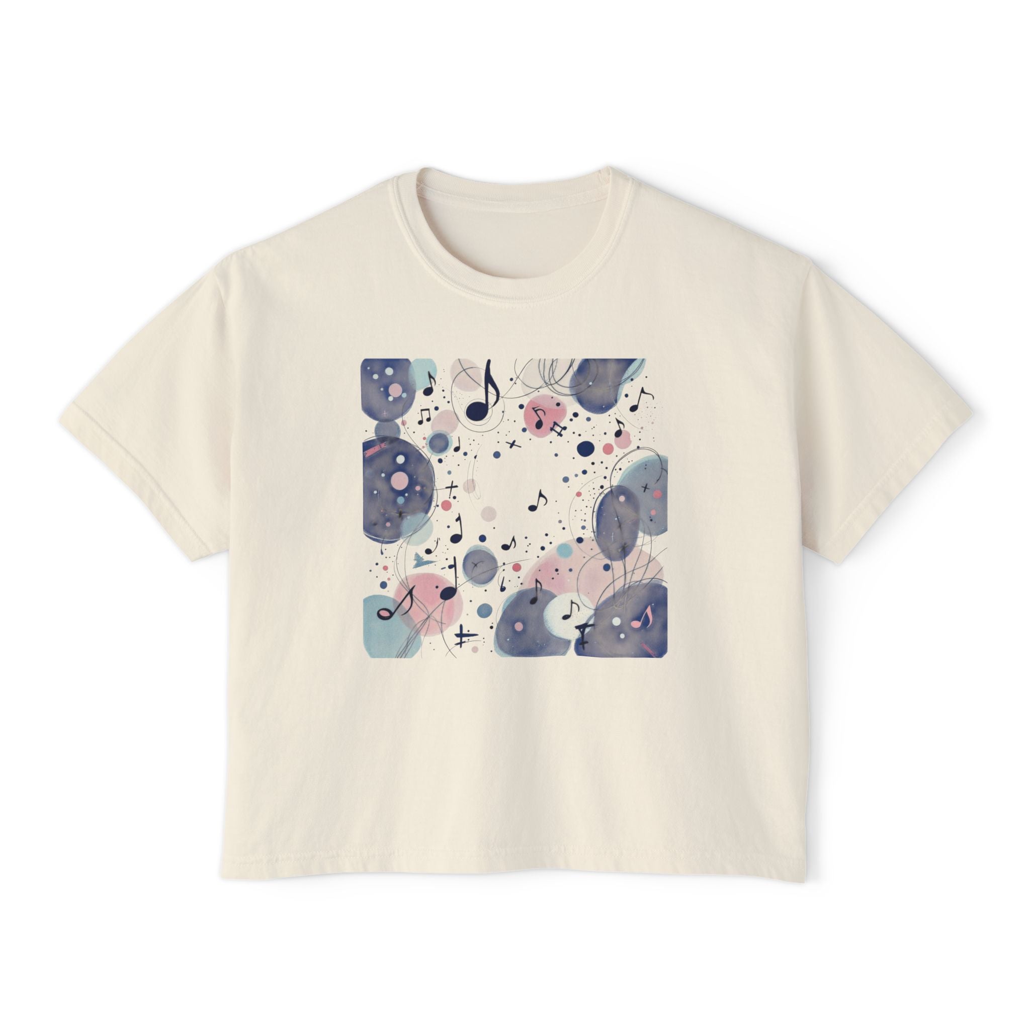 Abstract Watercolor Music Notes Boxy Tee