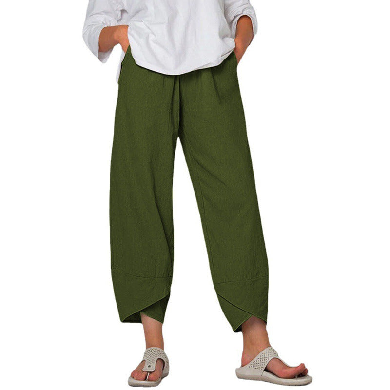 Pantalon Ample En Coton Et Lin Pour Femme, Taille Haute, Couleur Unie, Décontracté