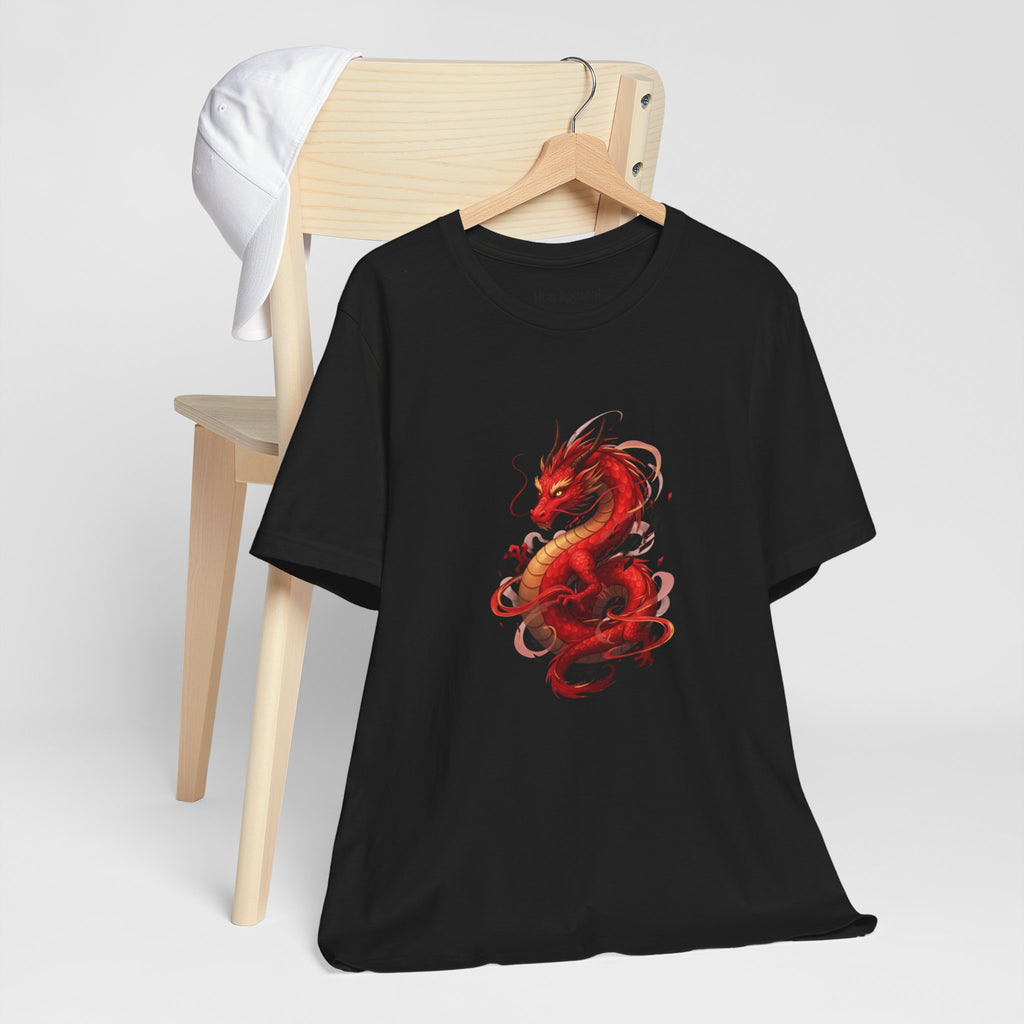 Red Dragon Abstract T-Shirt — Bold Eastern Mythical Design