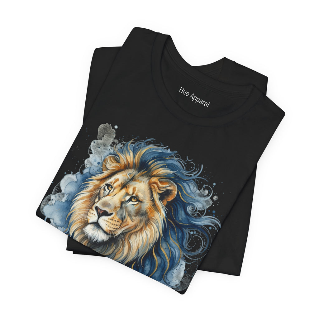 Blue Watercolor Lion T-Shirt — Smoky Wildlife Art Tee
